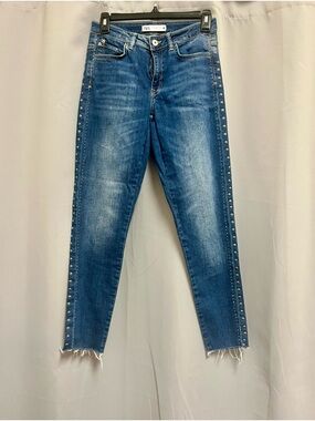 Zara Z1975 Medium Blue Skinny Jeans with Side Studs